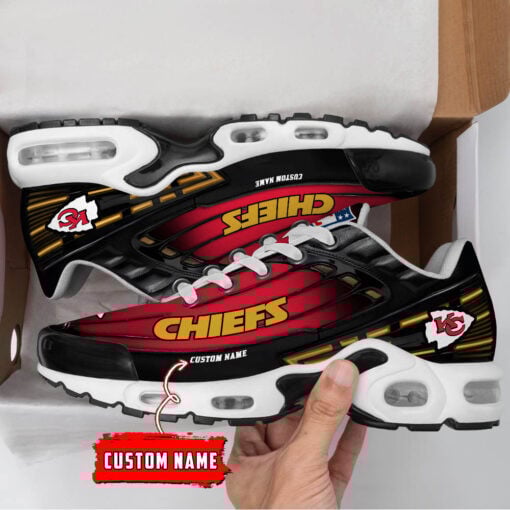 Personalized Kansas City Chiefs Black And Team Color Stripes Black TN Air Max Shoes Air Cushion Sneakers