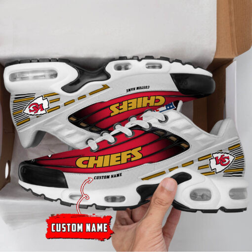 Personalized Kansas City Chiefs Black And Team Color Stripes White TN Shoes Air Cushion Sneakers