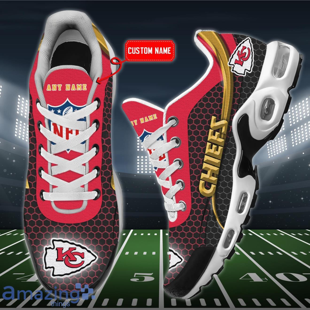 Personalized Kansas City Chiefs Team Logo Hexagon Pattern Team Color TN Air Max Shoes Air Cushion Sneakers