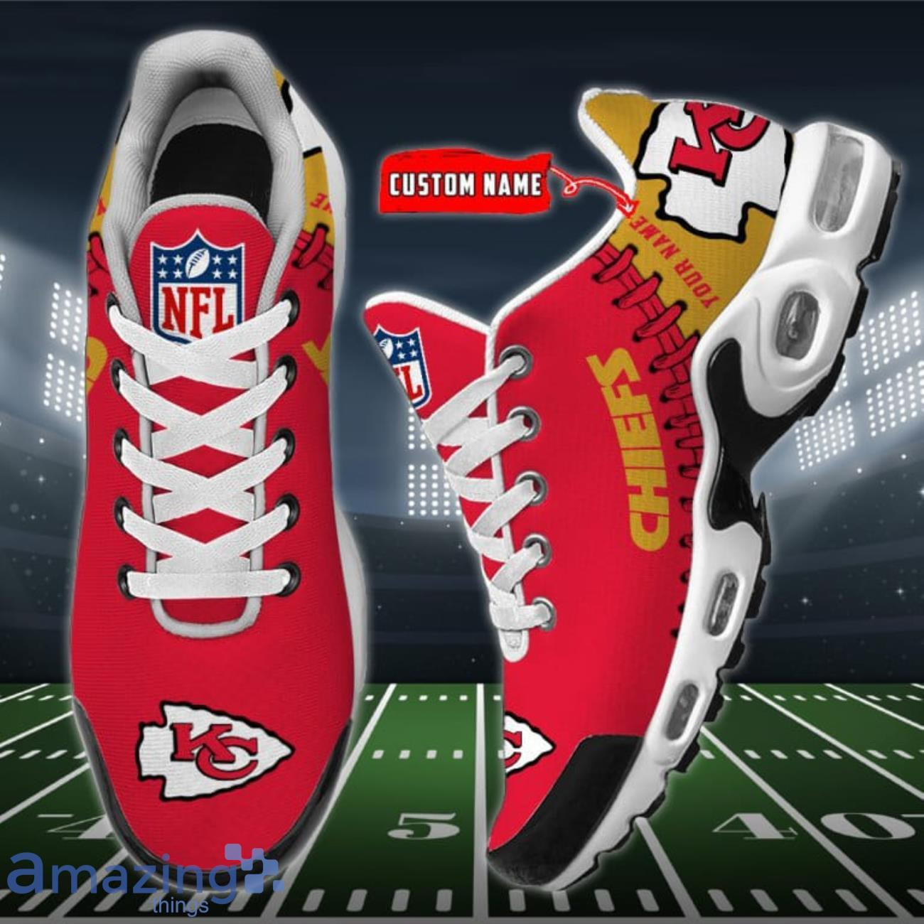 Personalized Kansas City Chiefs Team Logo Rugby Ball Pattern TN Shoes Air Cushion Sneakers