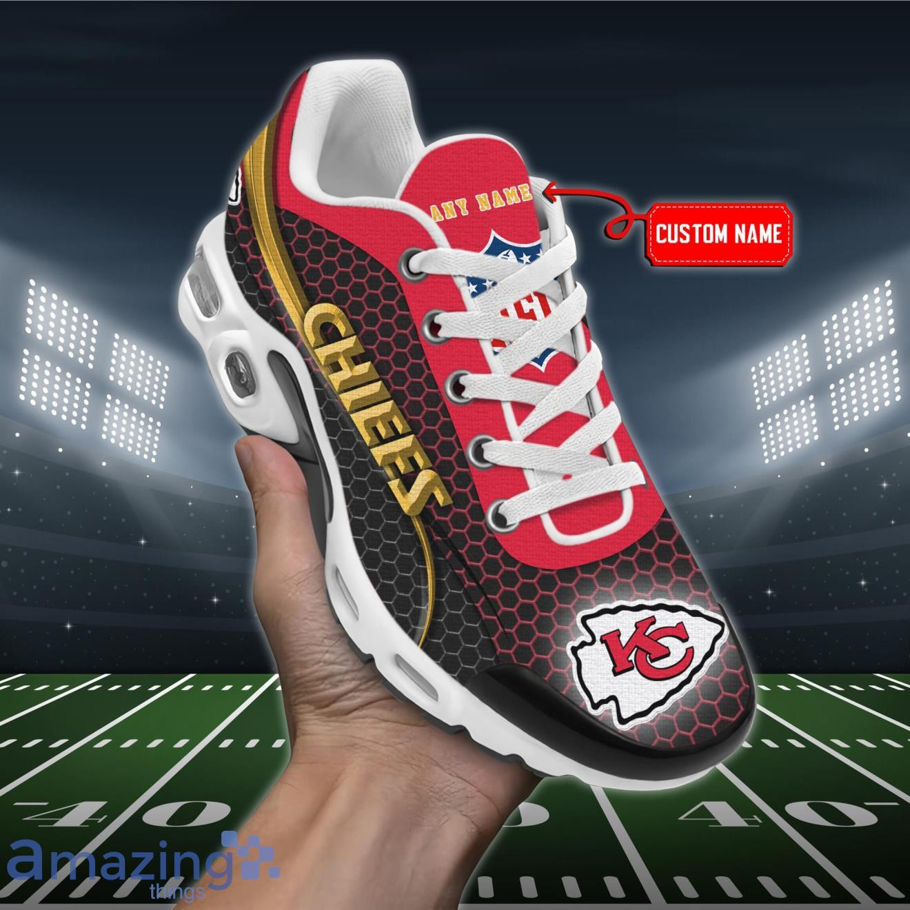 personalized kansas city chiefsteam logo hexagon pattern team color tn air max shoes air cushion sneakers 4351 meyip