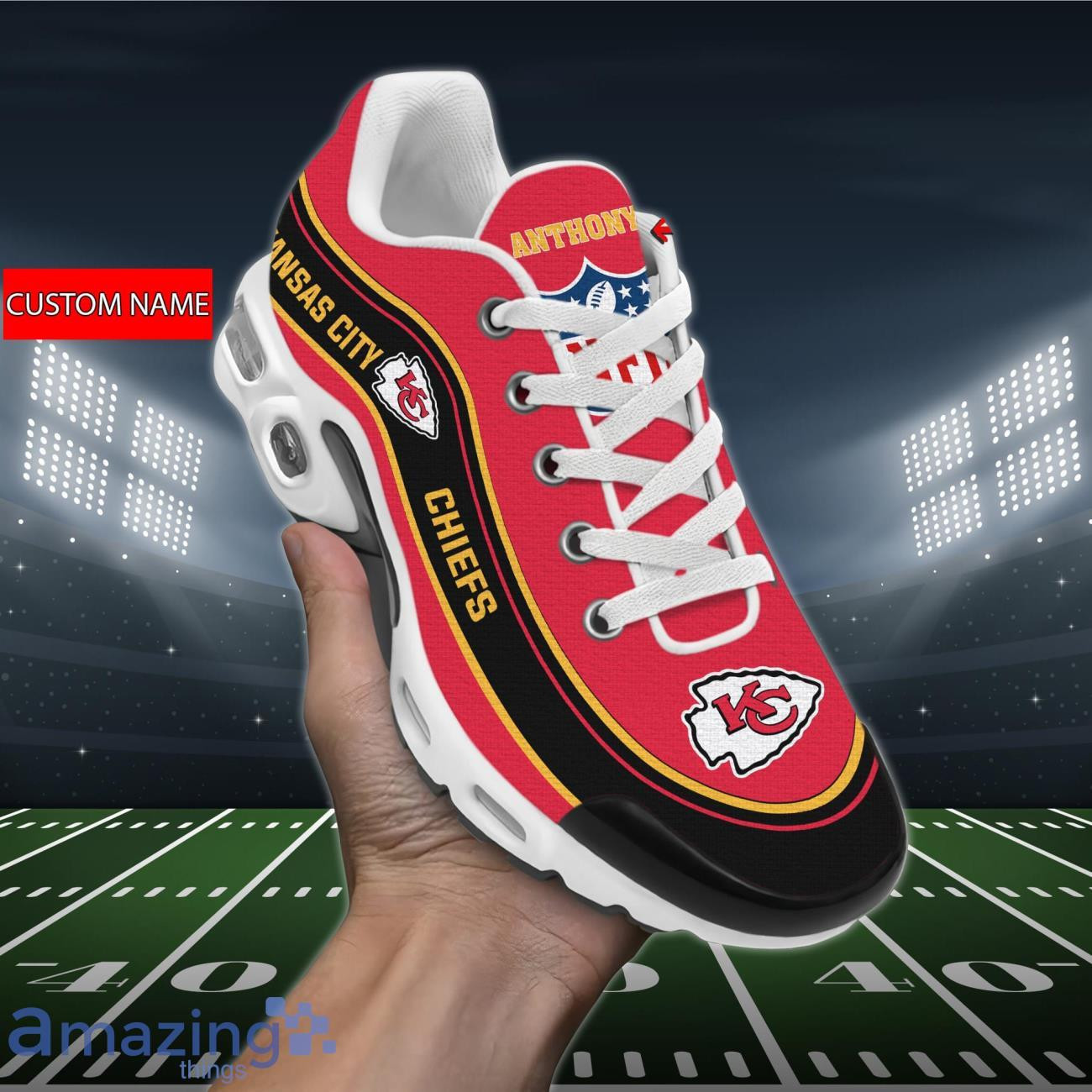 personalized kansas city chiefsteam logo team name on black tn air max shoes air cushion sneakers 6799