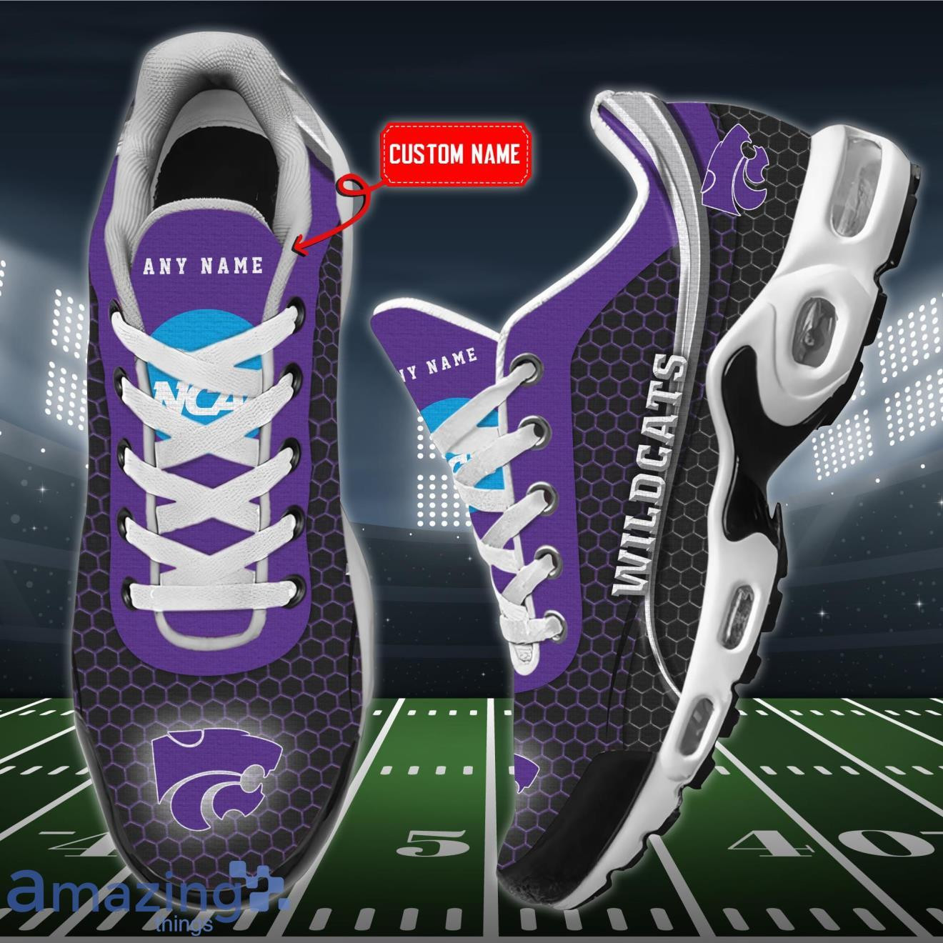 Personalized Kansas State Wildcats Team Logo Hexagon Pattern Team Color TN Air Max Shoes Air Cushion Sneakers