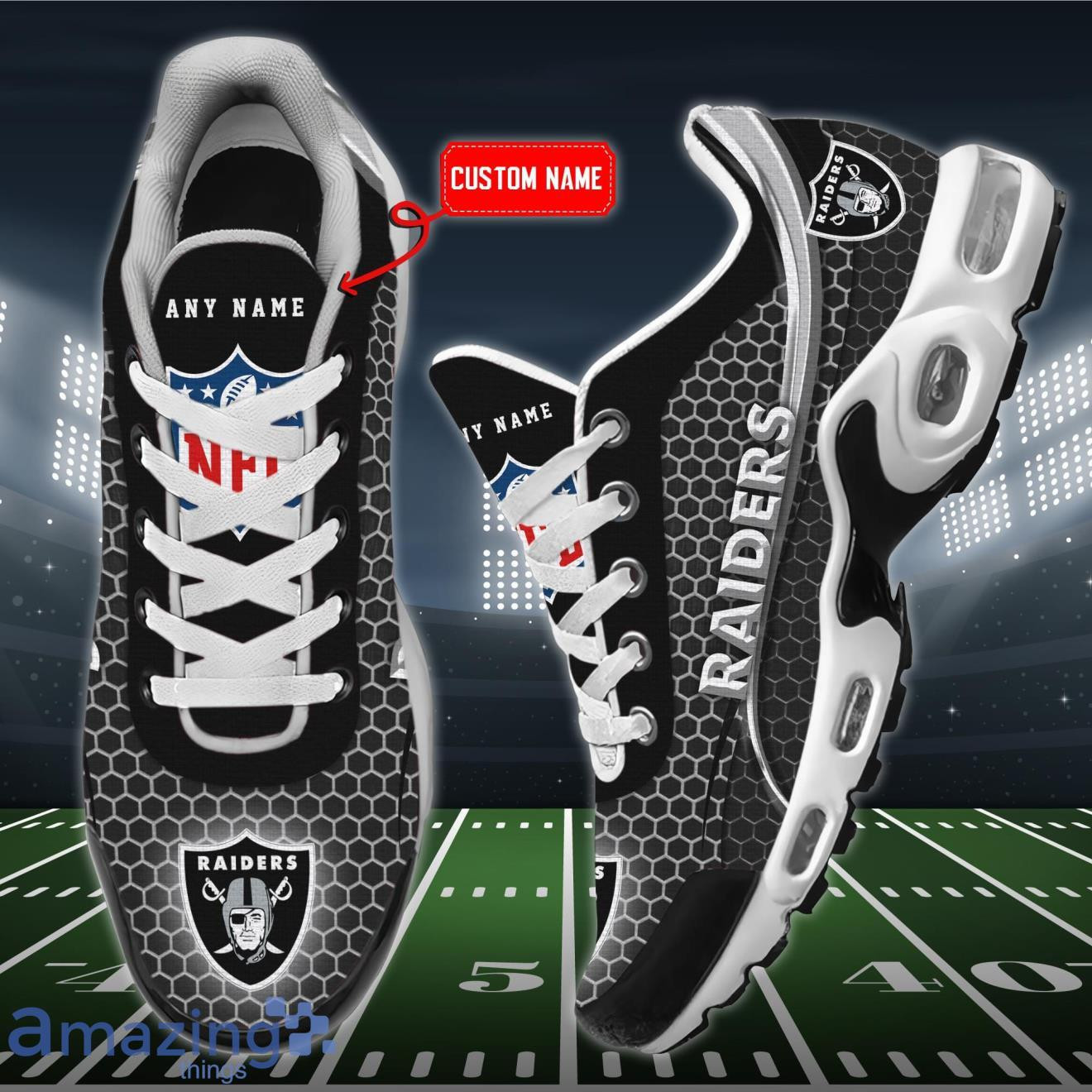 personalized las vegas raiders team logo hexagon pattern team color tn shoes air cushion sneakers 9497
