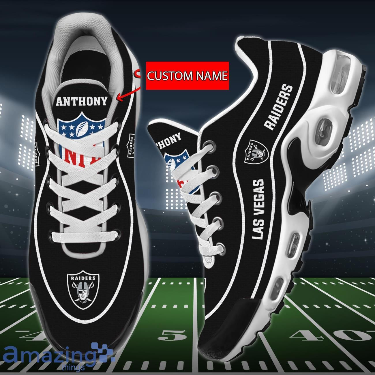 personalized las vegas raiders team logo team name on black tn air max shoes air cushion sneakers 9024 lbvai