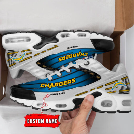Personalized Los Angeles Chargers Black And Team Color Stripes White TN Air Max Shoes Air Cushion Sneakers