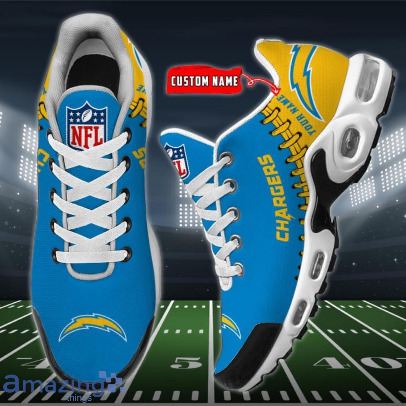 Personalized Los Angeles Chargers Team Logo Rugby Ball Pattern TN Air Max Shoes Air Cushion Sneakers
