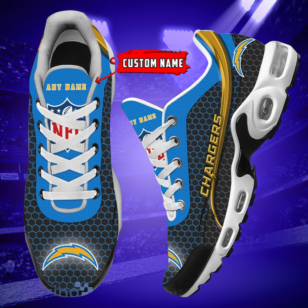 personalized los angeles chargersteam logo hexagon pattern team color tn air max shoes air cushion sneakers 1240 vcnez