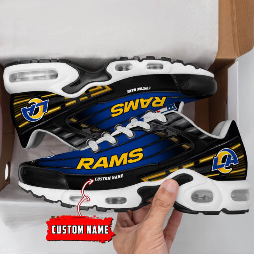 Personalized Los Angeles Rams Black And Team Color Stripes Black TN Shoes Air Cushion Sneakers