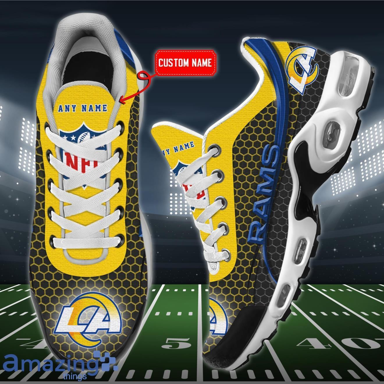 Personalized Los Angeles Rams Team Logo Hexagon Pattern Team Color TN Air Max Shoes Air Cushion Sneakers