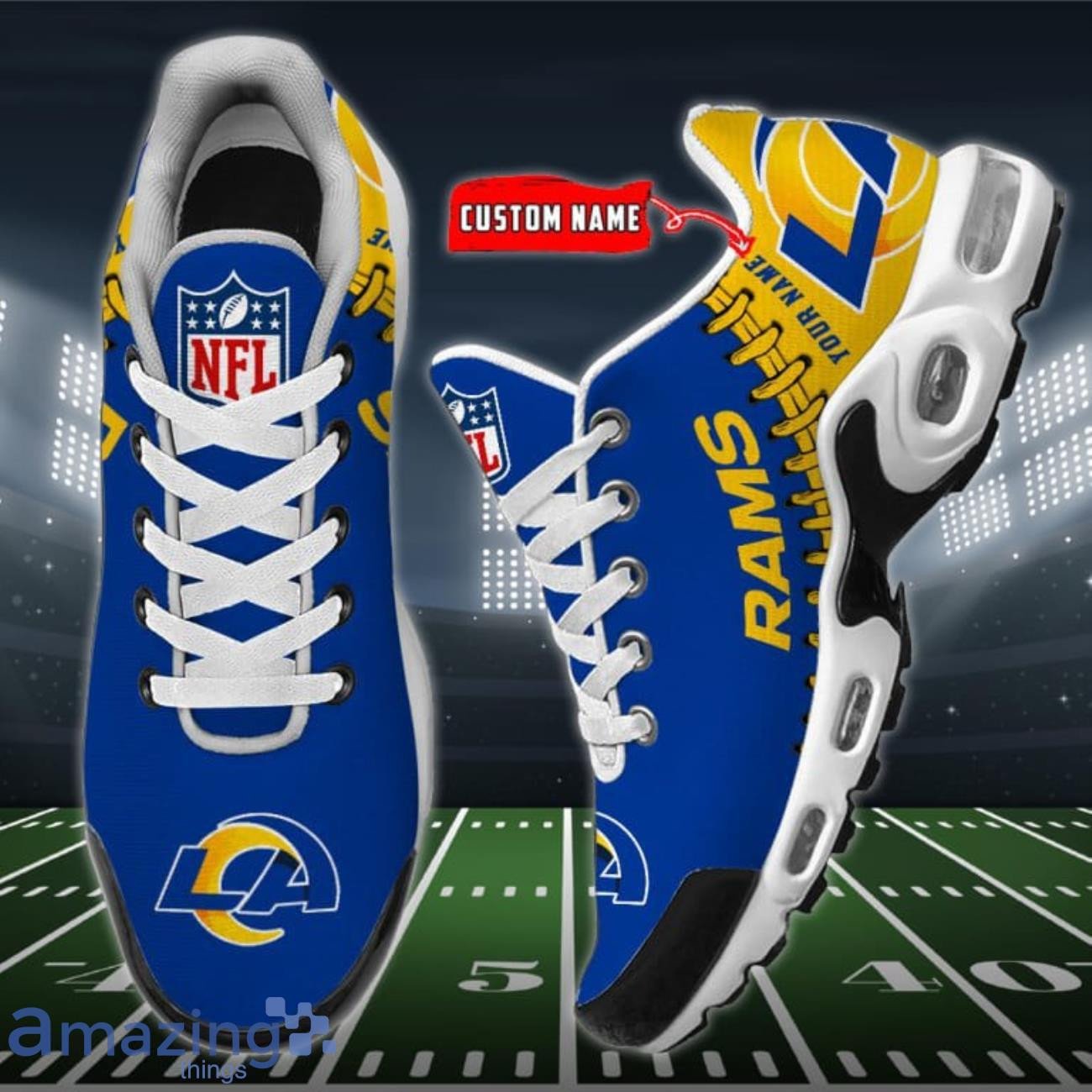 Personalized Los Angeles Rams Team Logo Rugby Ball Pattern TN Air Max Shoes Air Cushion Sneakers