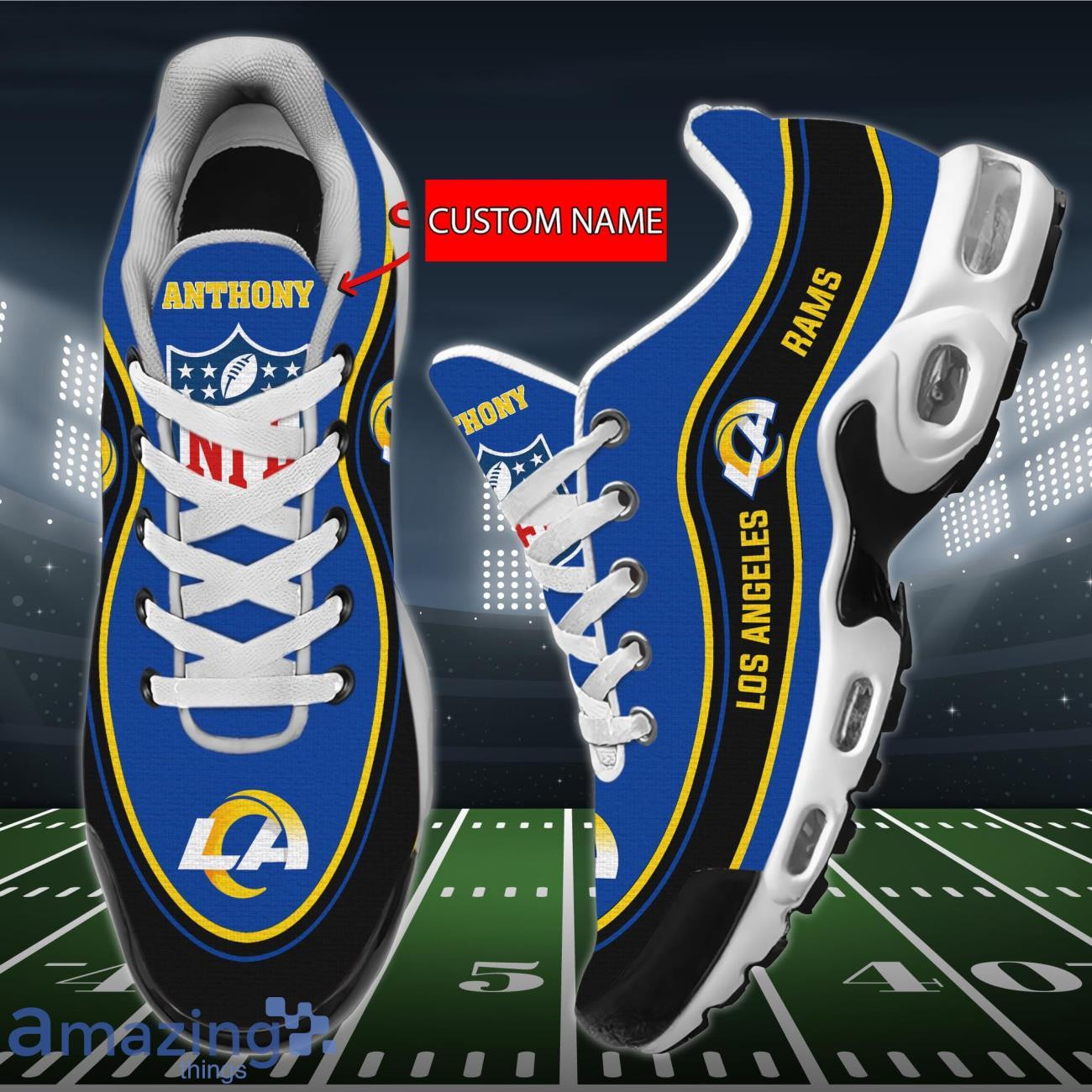 Personalized Los Angeles Rams Team Logo Team Name On Black TN Shoes Air Cushion Sneakers