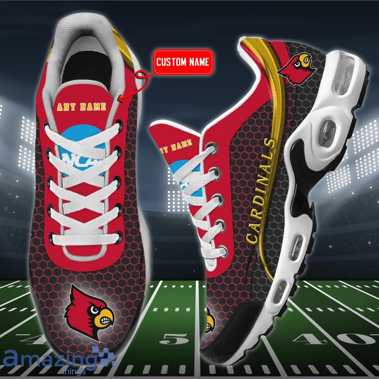 Personalized Louisville Cardinals Team Logo Hexagon Pattern Team Color TN Air Max Shoes Air Cushion Sneakers