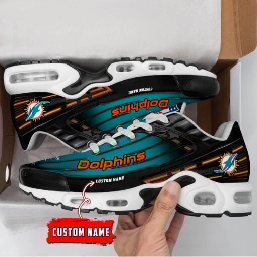 Personalized Miami Dolphins Black And Team Color Stripes Black TN Air Max Shoes Air Cushion Sneakers
