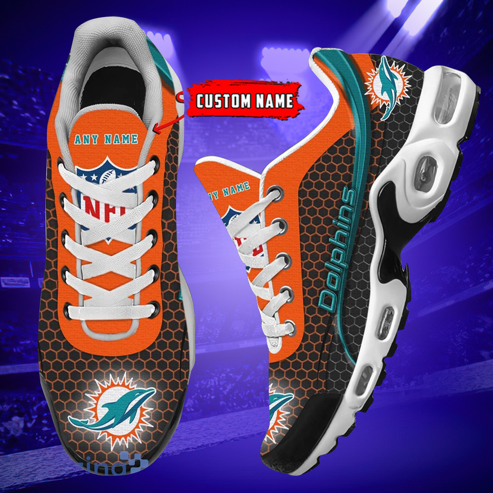 personalized miami dolphinsteam logo hexagon pattern team color tn air max shoes air cushion sneakers 1861 fcvmu