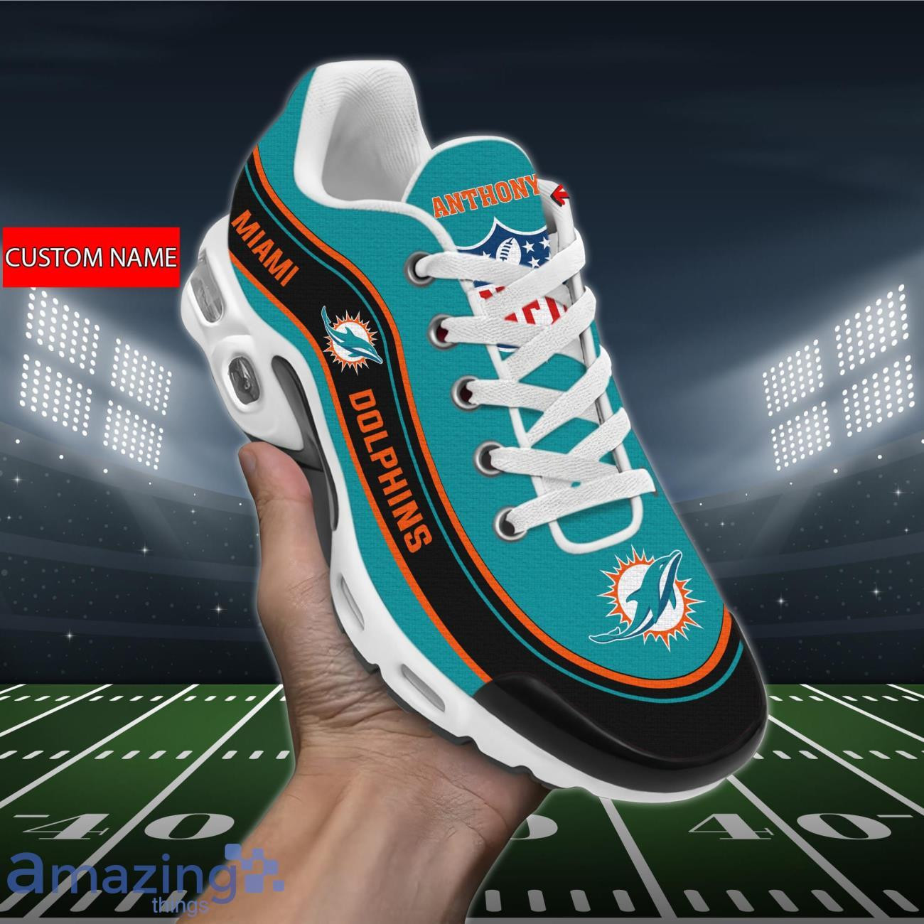 personalized miami dolphinsteam logo team name on black tn air max shoes air cushion sneakers 8425 9zsmk