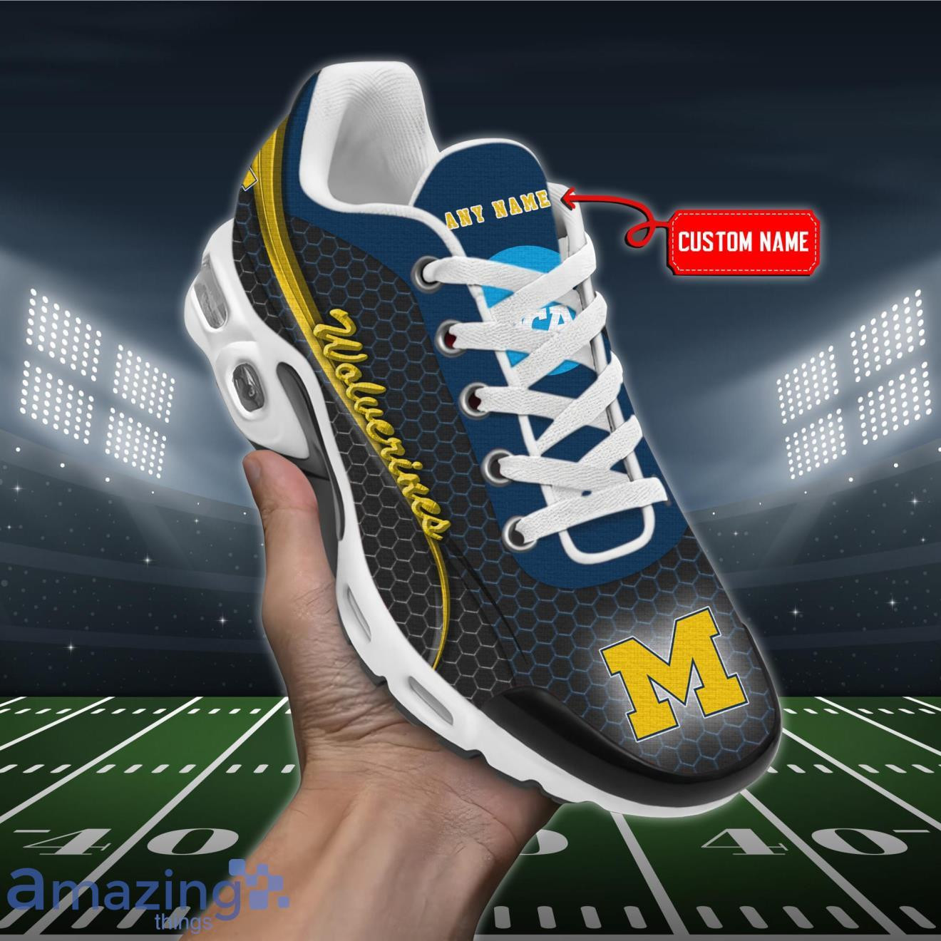 personalized michigan wolverines team logo hexagon pattern team color tn air max shoes air cushion sneakers 2872 dqugl