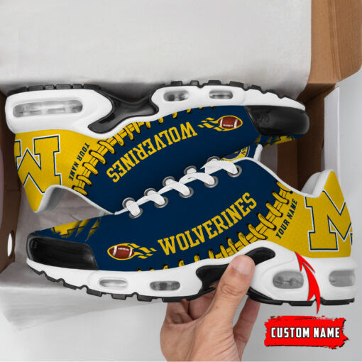 Personalized Michigan Wolverines Team Logo Rugby Ball Pattern TN Air Max Shoes Air Cushion Sneakers