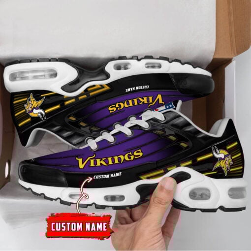 personalized minnesota vikings black and team color stripes black tn air max shoes air cushion sneakers 1969