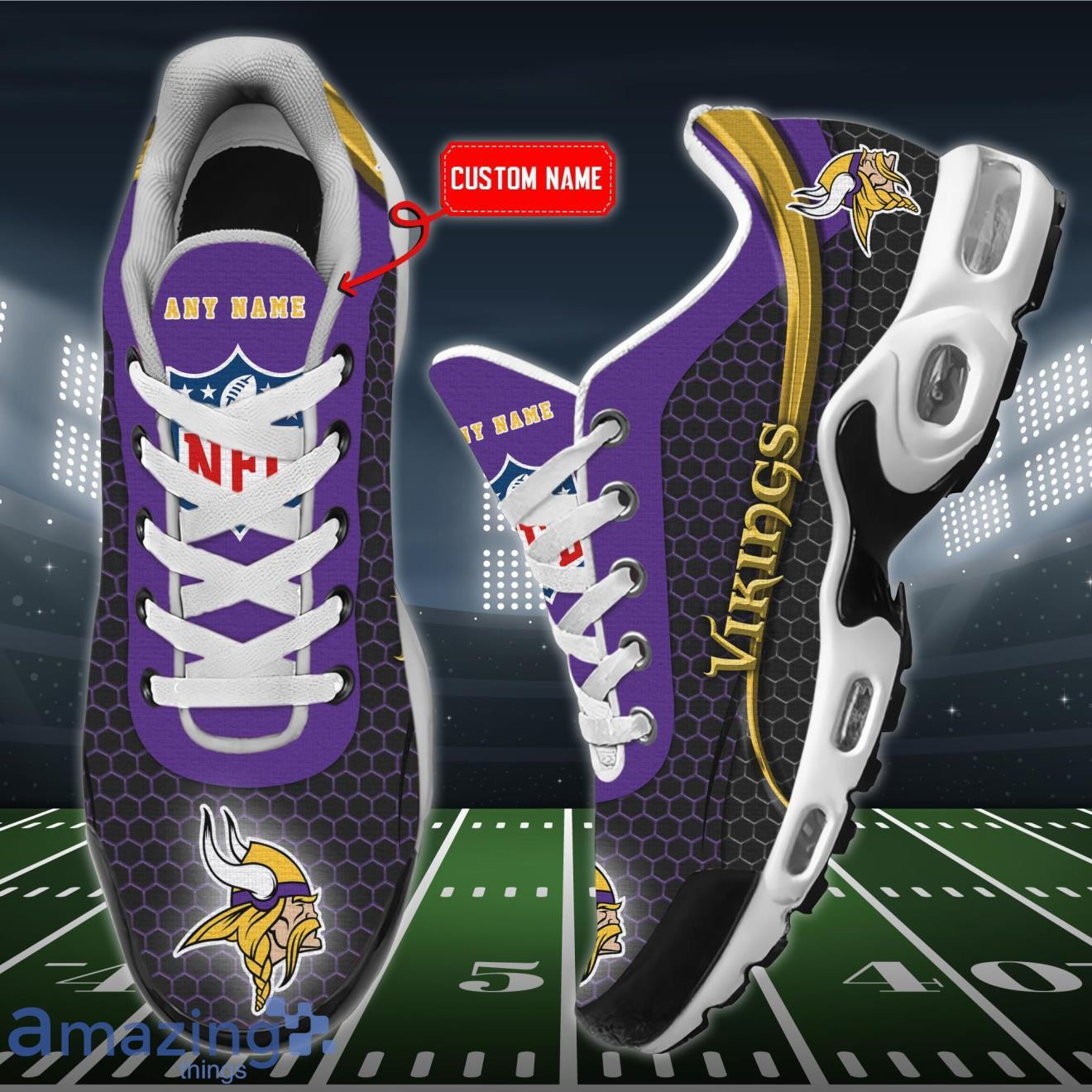 Personalized Minnesota Vikings Team Logo Hexagon Pattern Team Color TN Shoes Air Cushion Sneakers