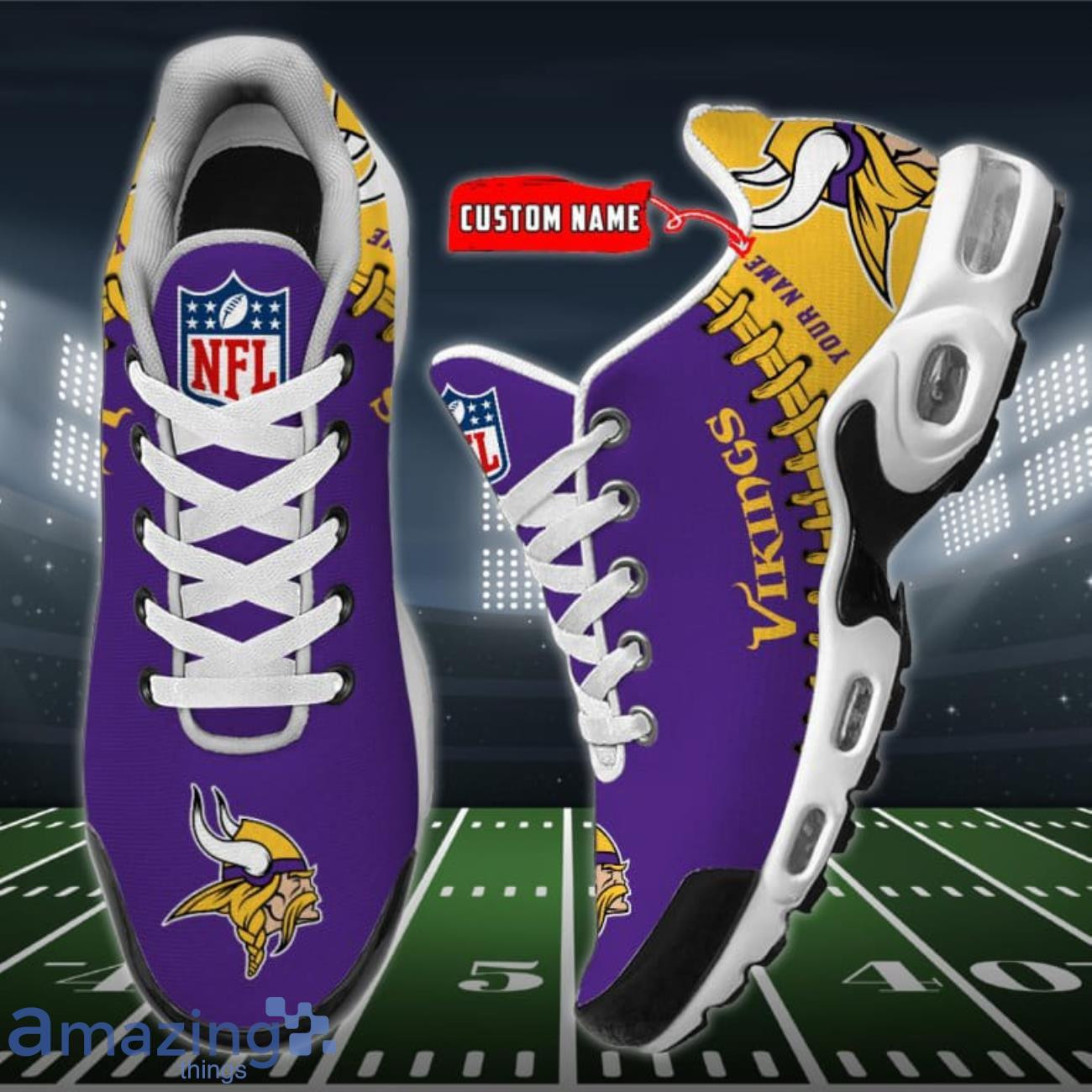 Personalized Minnesota Vikings Team Logo Rugby Ball Pattern TN Shoes Air Cushion Sneakers