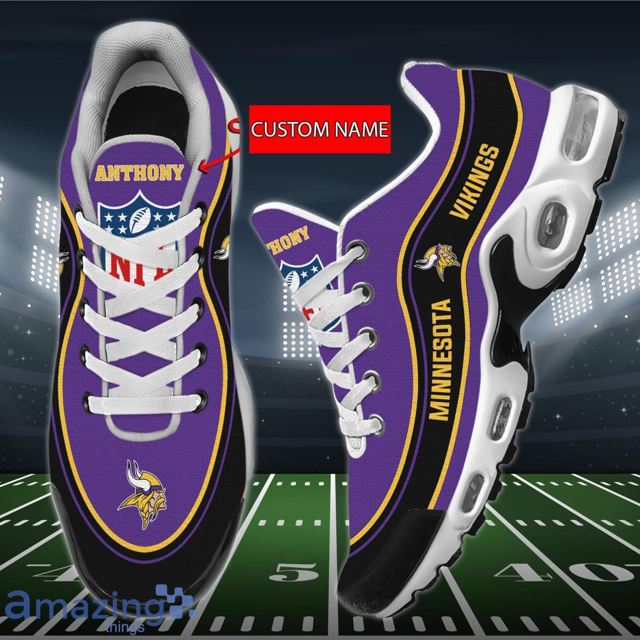Personalized Minnesota Vikings Team Logo Team Name On Black TN Shoes Air Cushion Sneakers