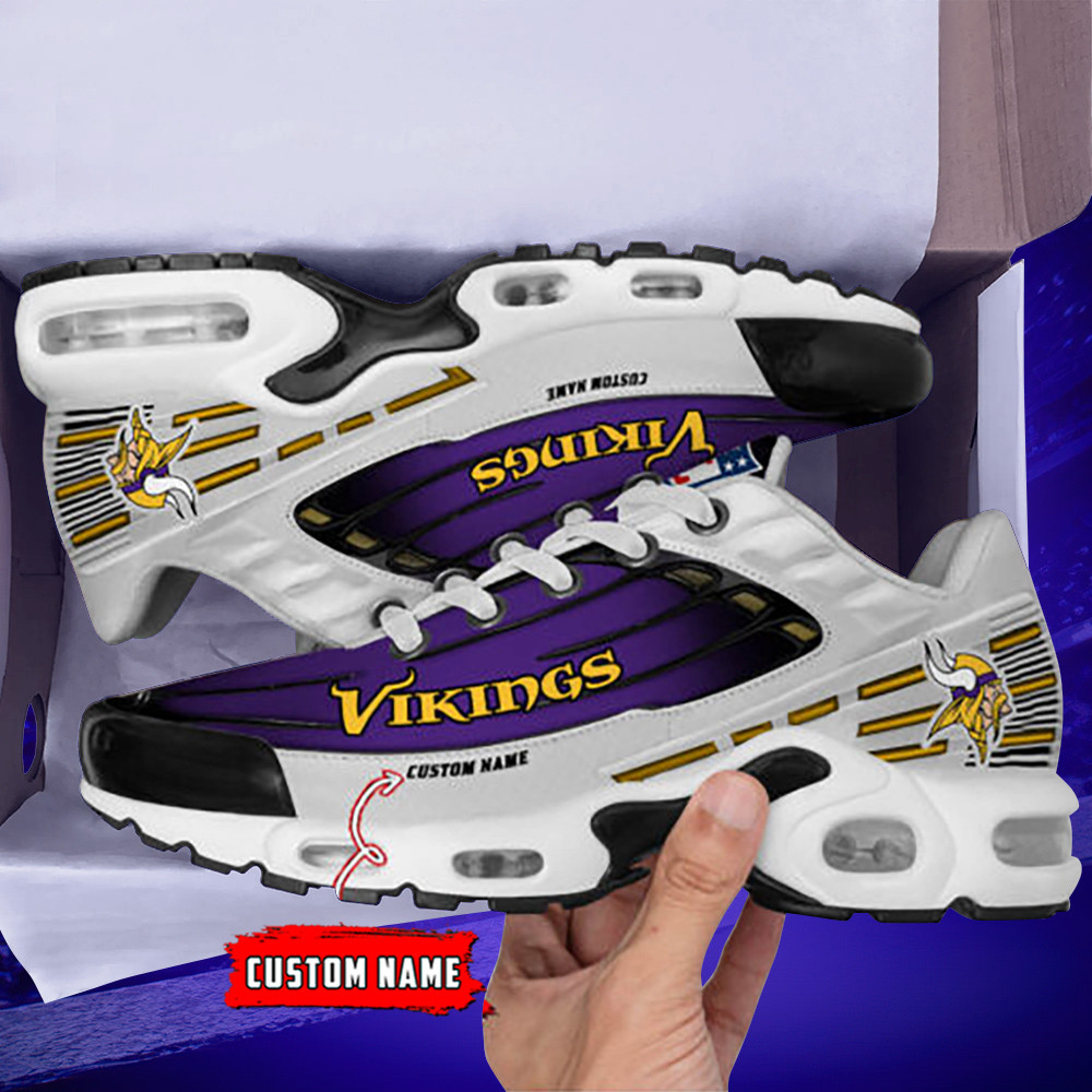 Personalized Minnesota VikingsBlack And Team Color Stripes White TN Air Max Shoes Air Cushion Sneakers