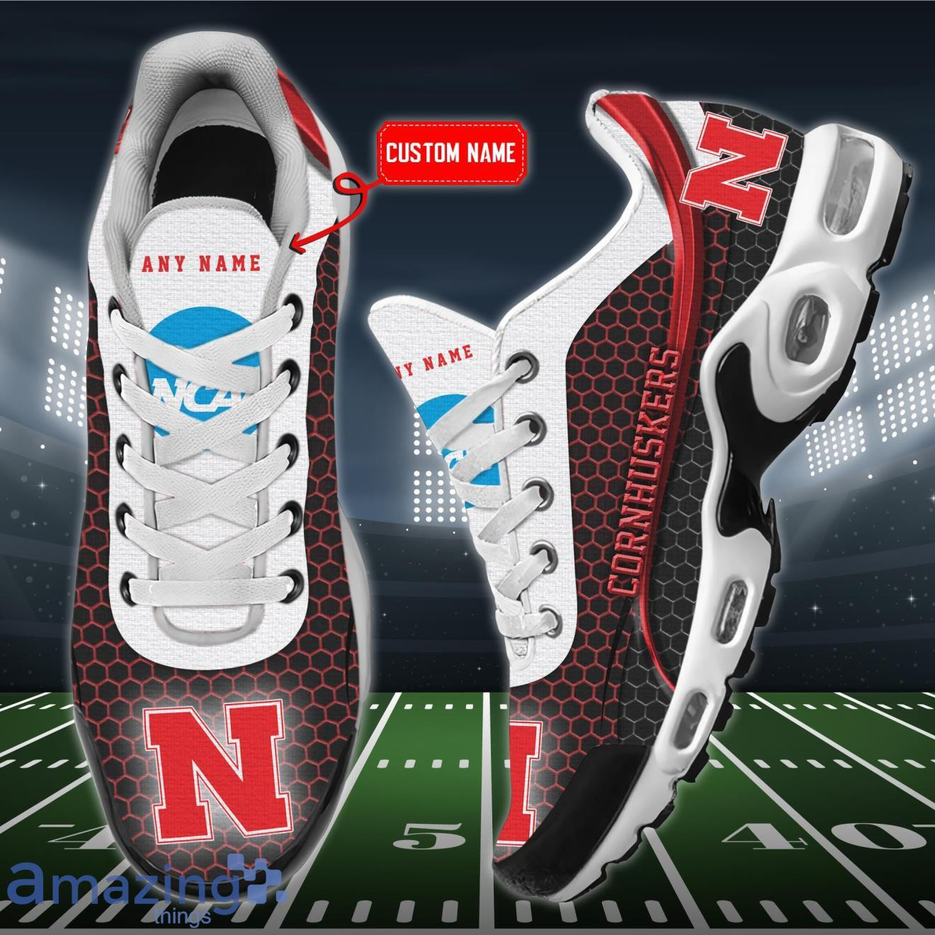 personalized nebraska cornhuskers team logo hexagon pattern team color tn shoes air cushion sneakers 6266 ehy5l