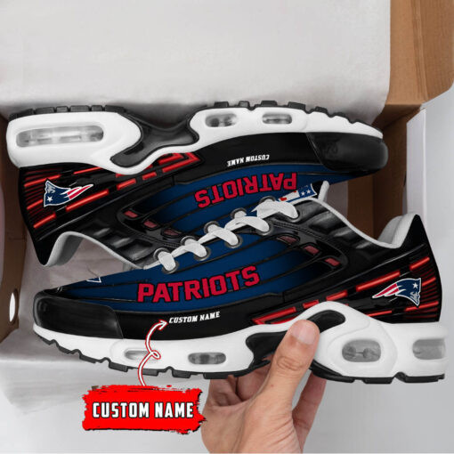 Personalized New England Patriots Black And Team Color Stripes Black TN Shoes Air Cushion Sneakers