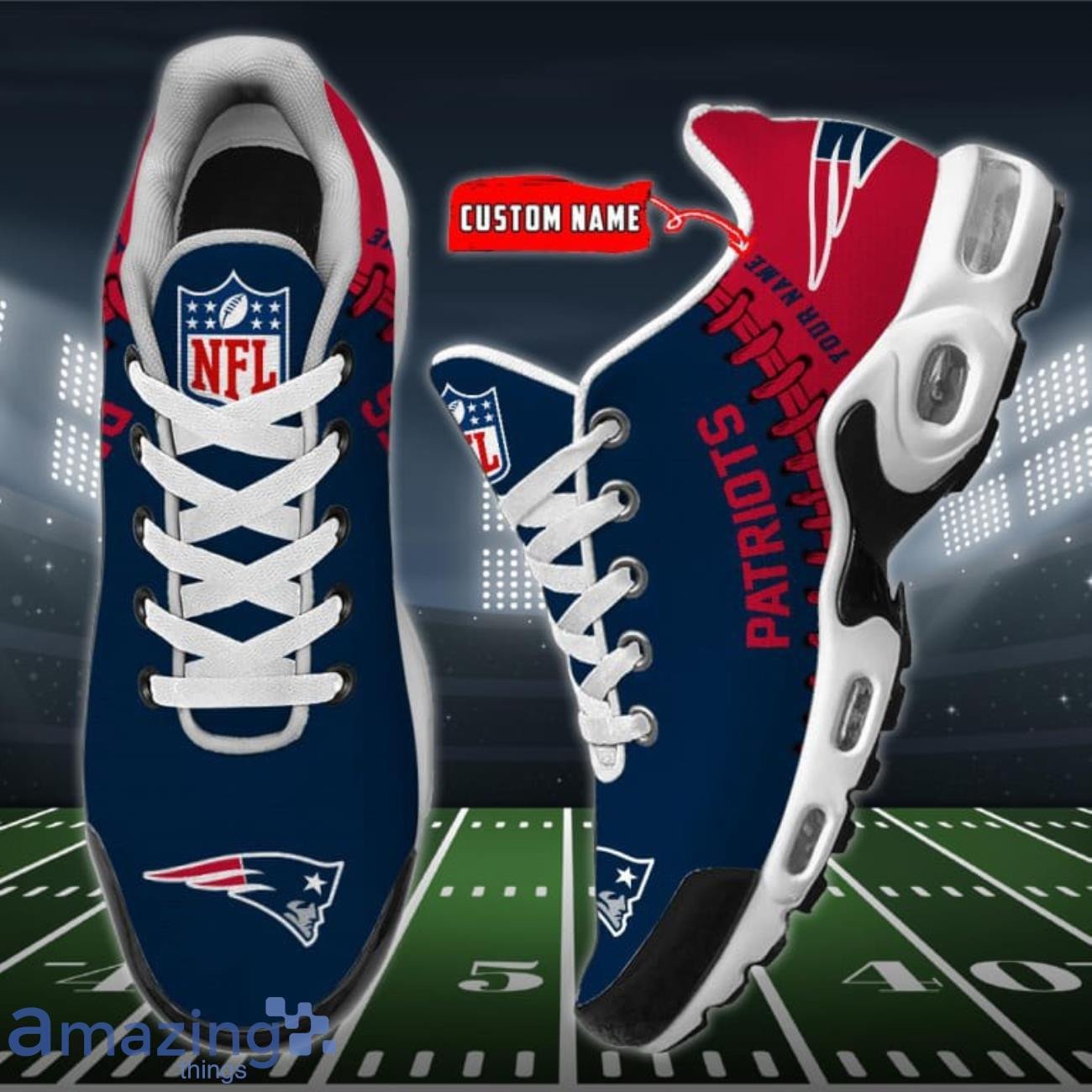 Personalized New England Patriots Team Logo Rugby Ball Pattern TN Air Max Shoes Air Cushion Sneakers