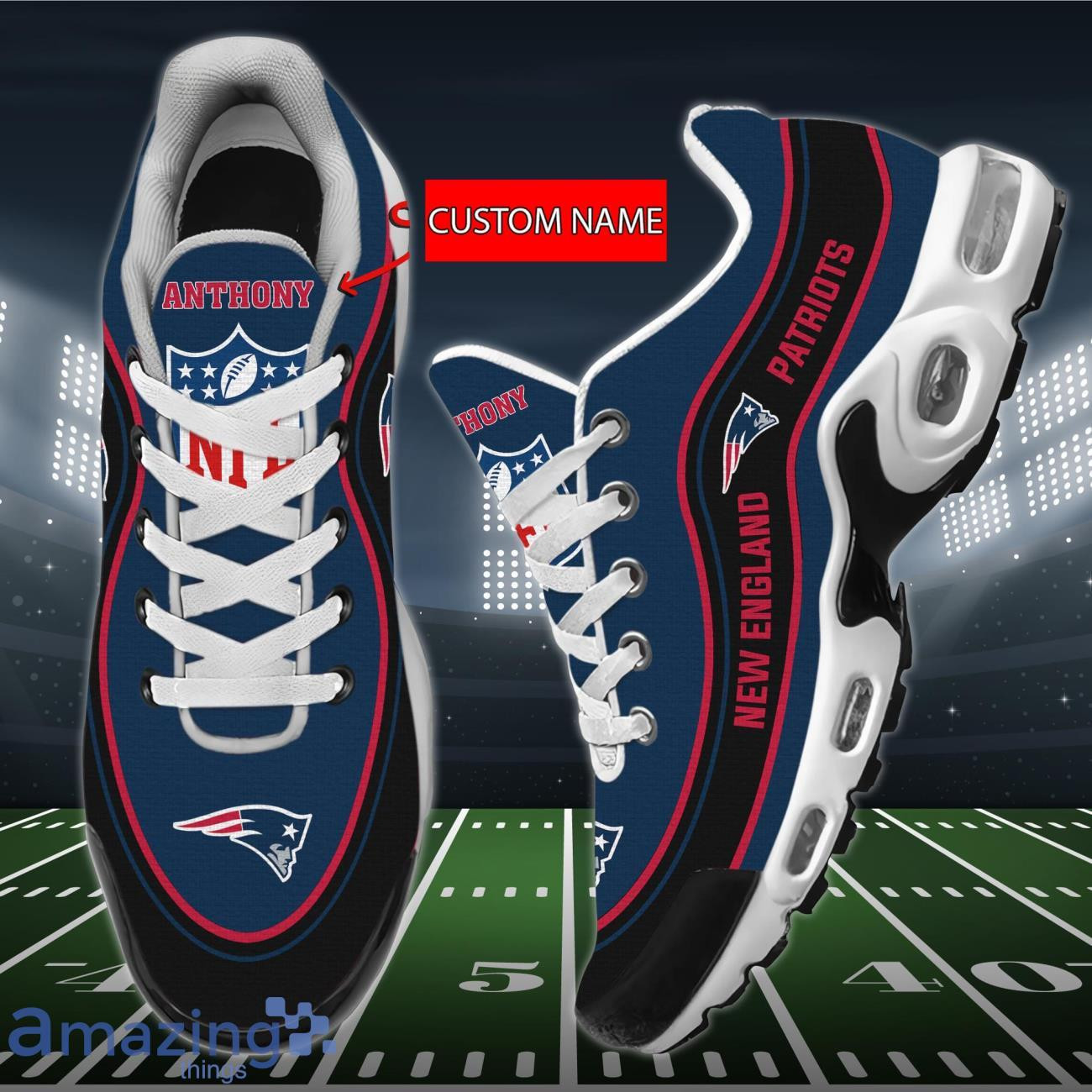 Personalized New England Patriots Team Logo Team Name On Black TN Shoes Air Cushion Sneakers