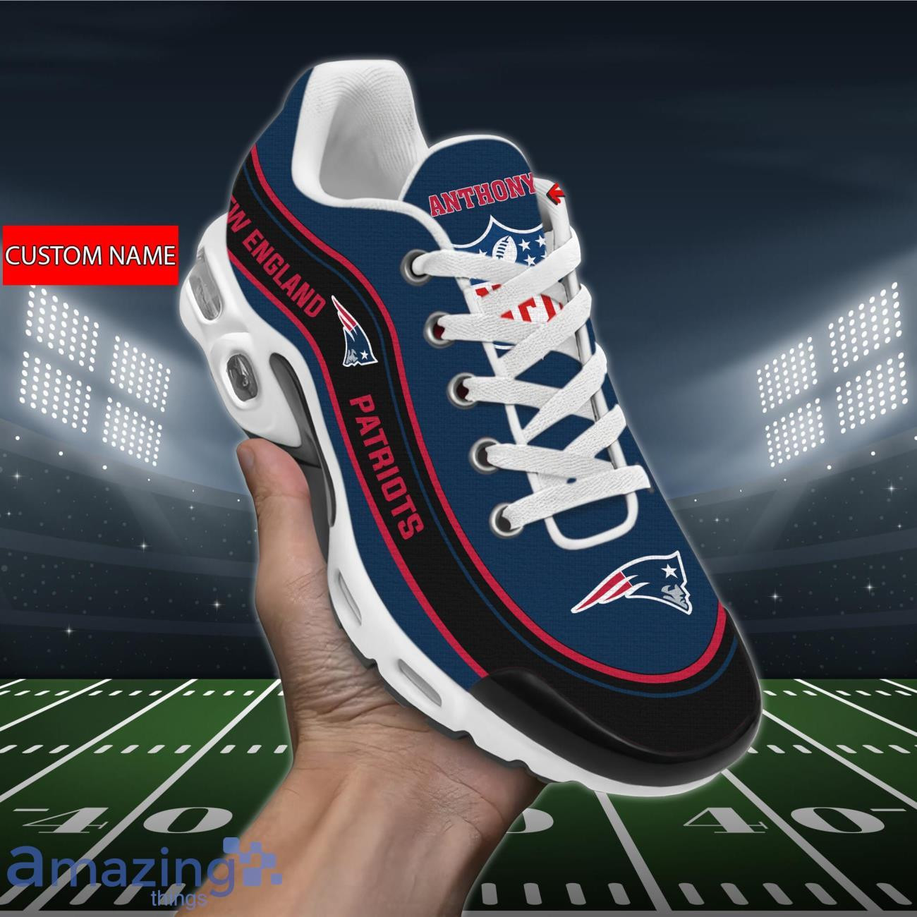personalized new england patriotsteam logo team name on black tn air max shoes air cushion sneakers 7864 17yjg