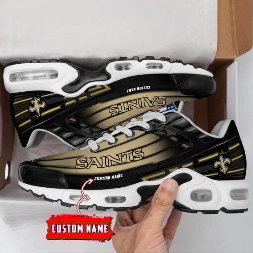 Personalized New Orleans Saints Black And Team Color Stripes Black TN Shoes Air Cushion Sneakers