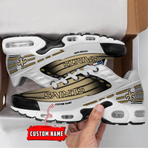 Personalized New Orleans Saints Black And Team Color Stripes White TN Shoes Air Cushion Sneakers