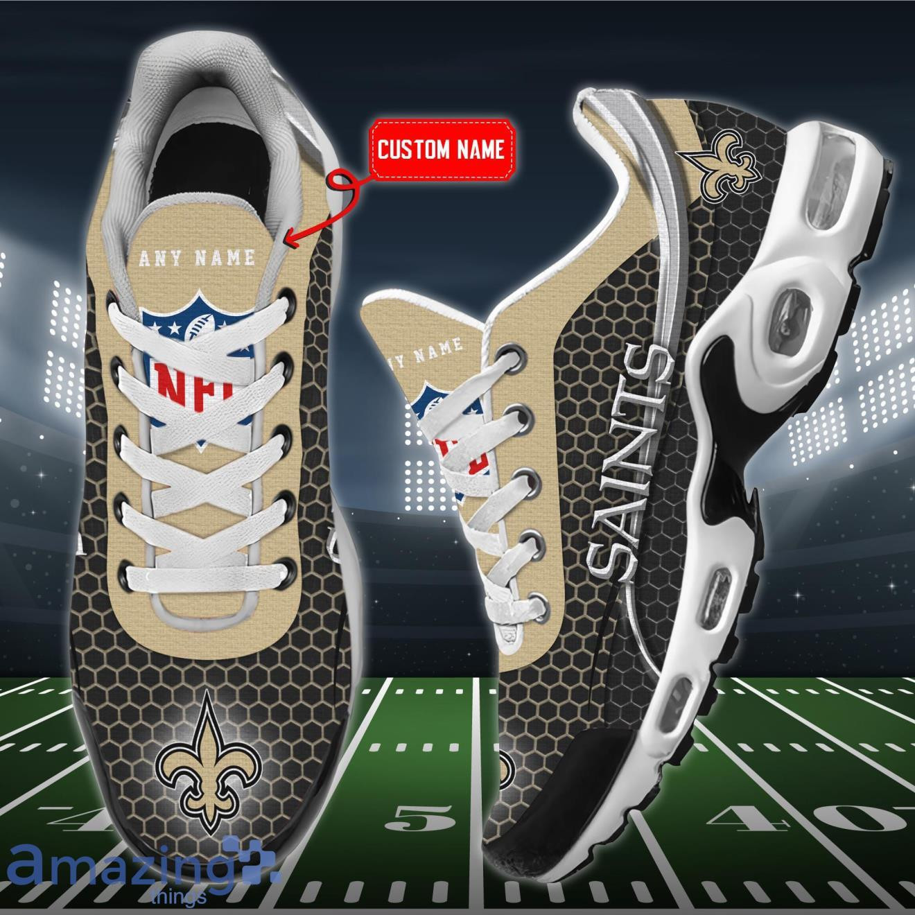 Personalized New Orleans Saints Team Logo Hexagon Pattern Team Color TN Shoes Air Cushion Sneakers