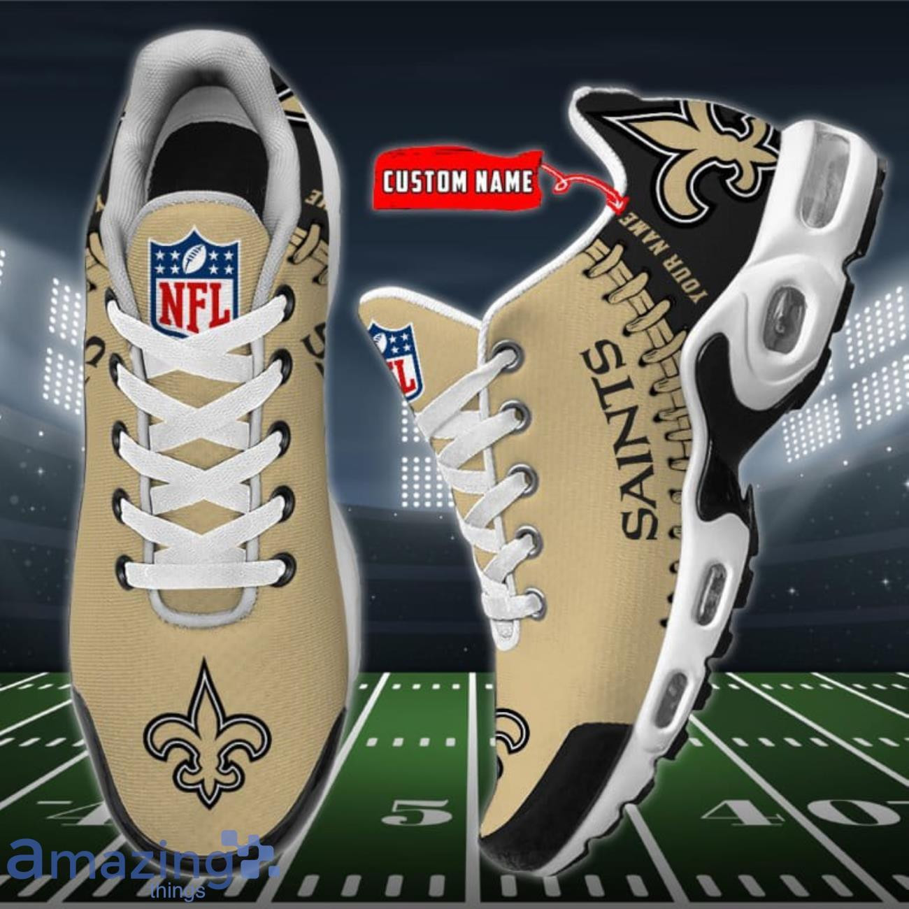 Personalized New Orleans Saints Team Logo Rugby Ball Pattern TN Air Max Shoes Air Cushion Sneakers