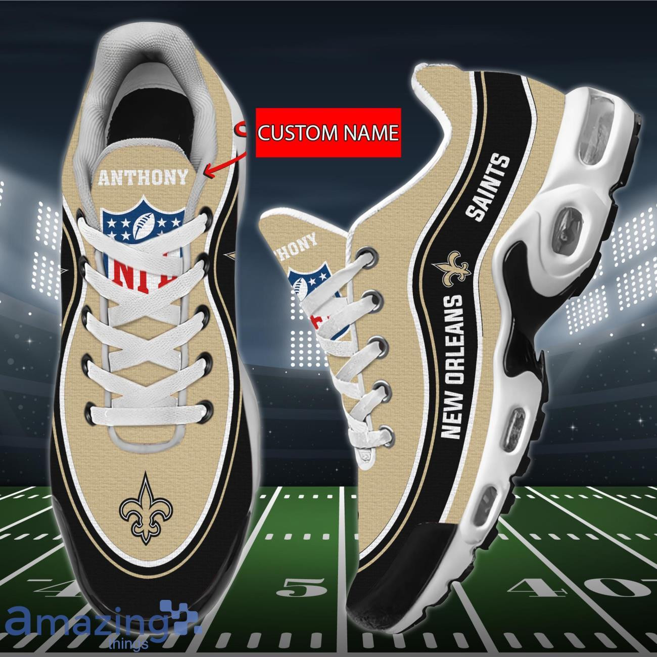 Personalized New Orleans Saints Team Logo Team Name On Black TN Shoes Air Cushion Sneakers