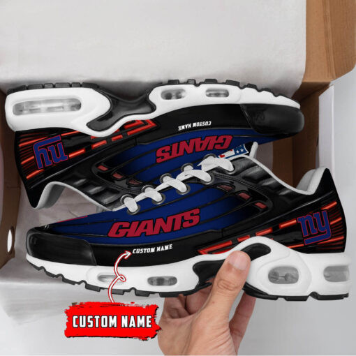 Personalized New York Giants Black And Team Color Stripes Black TN Air Max Shoes Air Cushion Sneakers