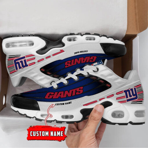 Personalized New York Giants Black And Team Color Stripes White TN Air Max Shoes Air Cushion Sneakers