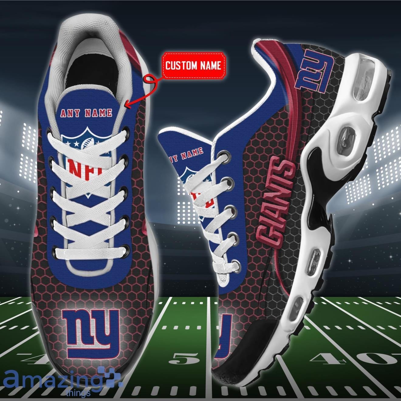Personalized New York Giants Team Logo Hexagon Pattern Team Color TN Air Max Shoes Air Cushion Sneakers