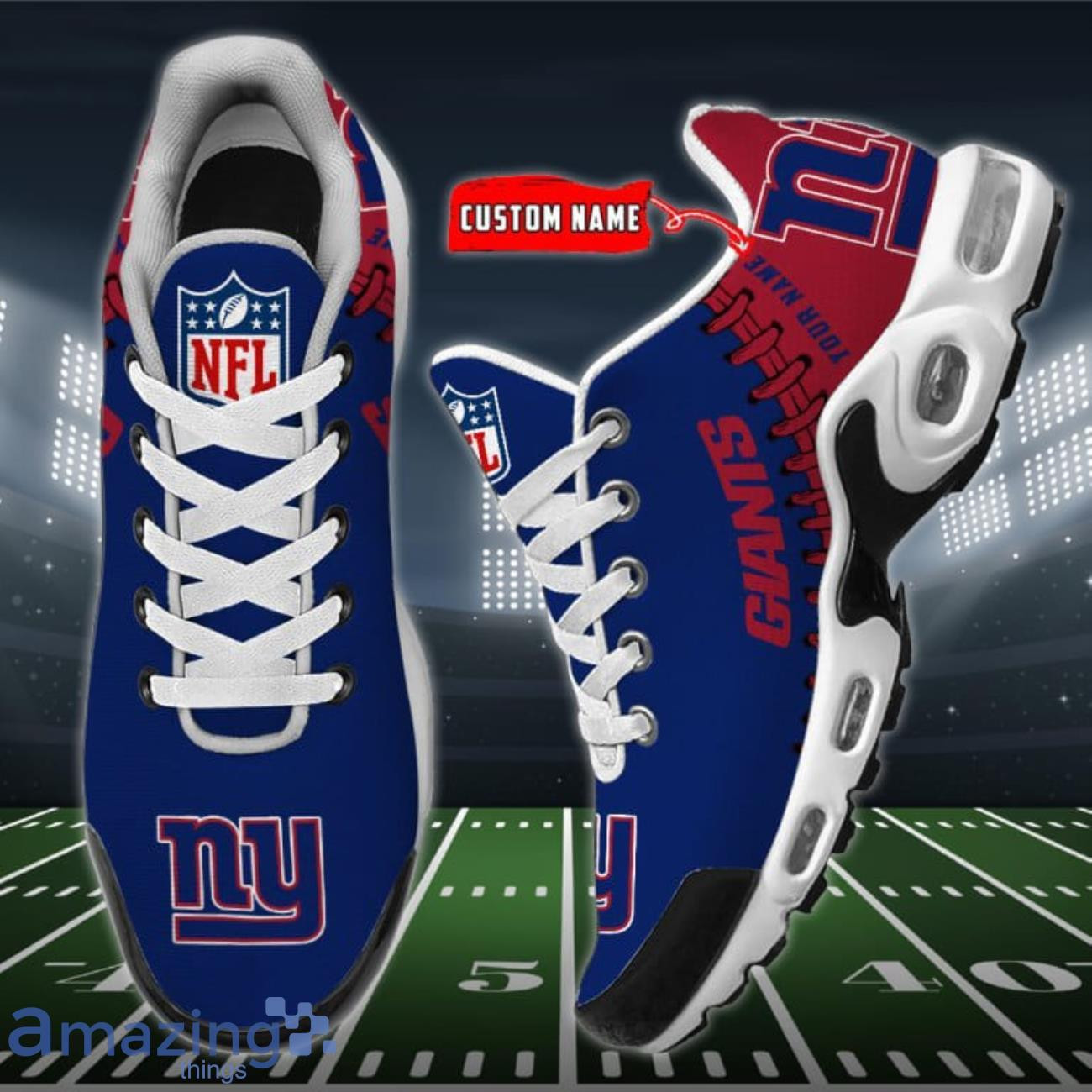 Personalized New York Giants Team Logo Rugby Ball Pattern TN Air Max Shoes Air Cushion Sneakers
