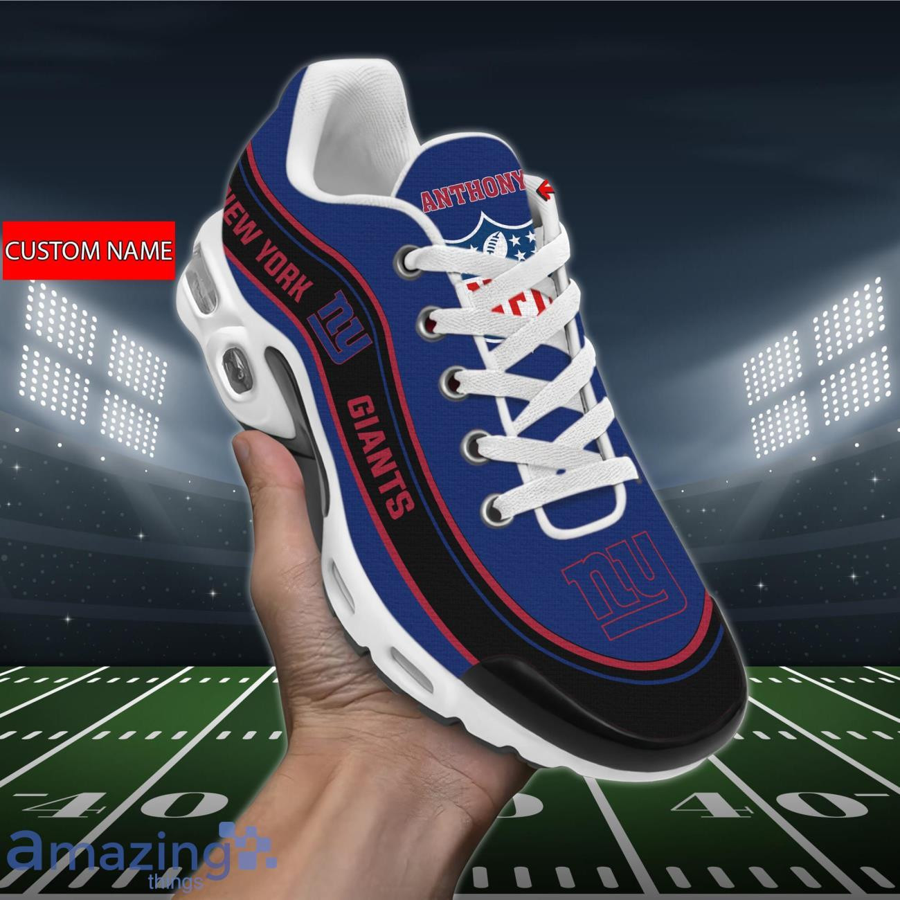 Personalized New York GiantsTeam Logo Team Name On Black TN Air Max Shoes Air Cushion Sneakers