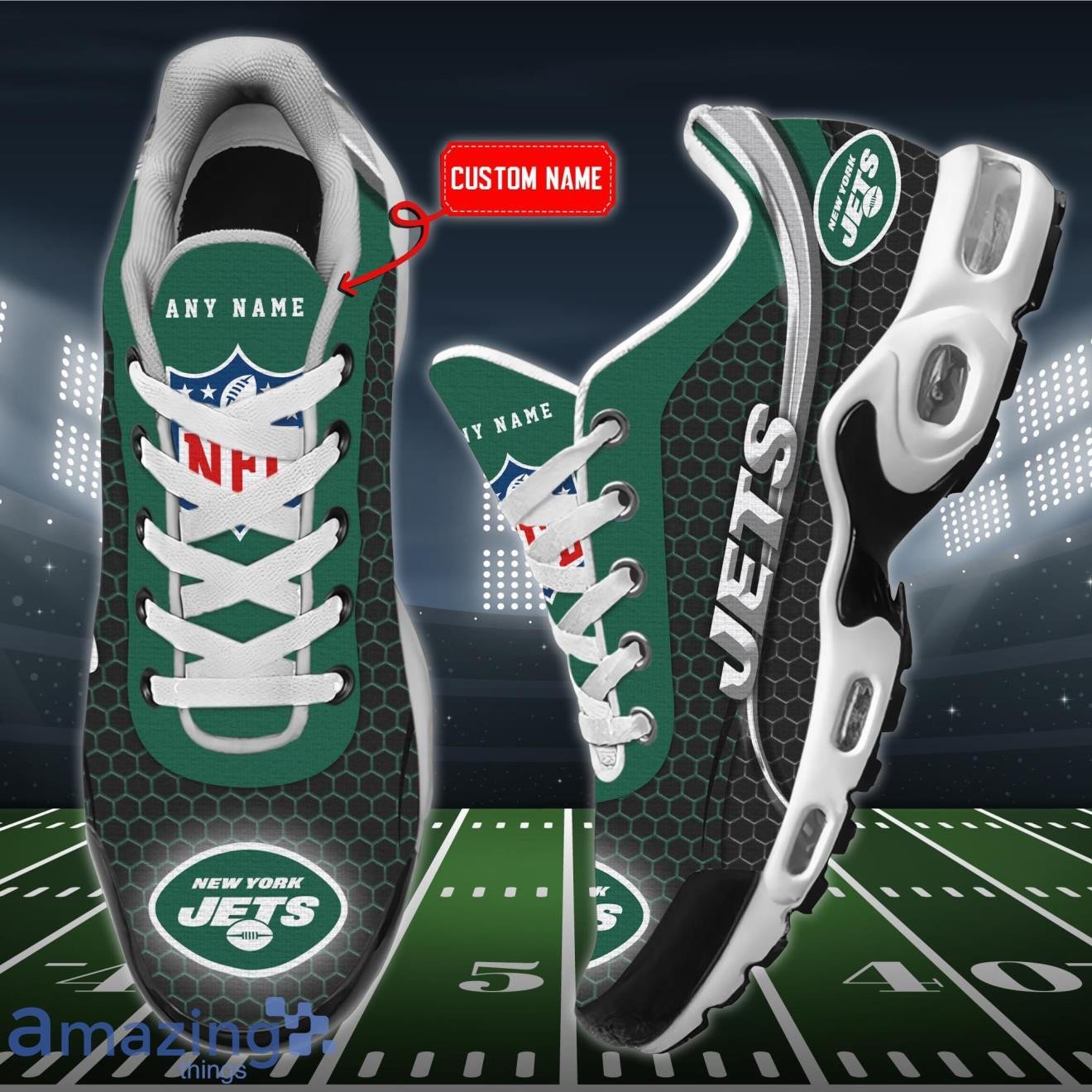 Personalized New York Jets Team Logo Hexagon Pattern Team Color TN Air Max Shoes Air Cushion Sneakers