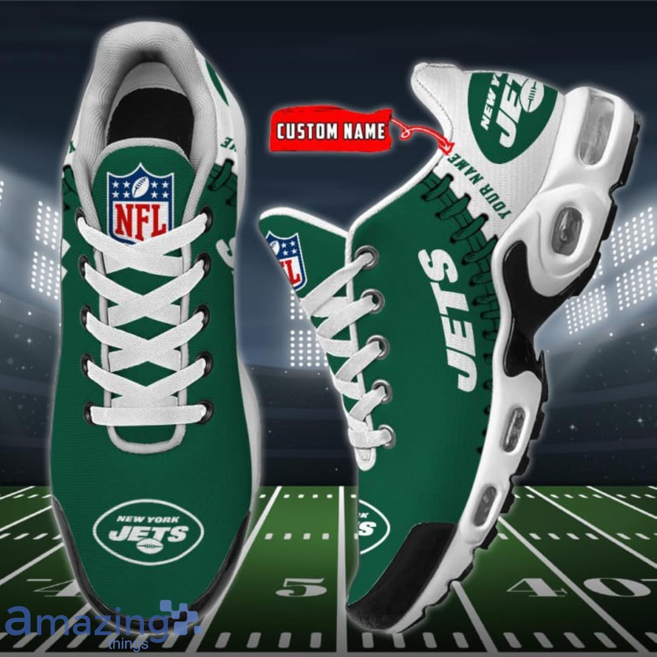 Personalized New York Jets Team Logo Rugby Ball Pattern TN Air Max Shoes Air Cushion Sneakers