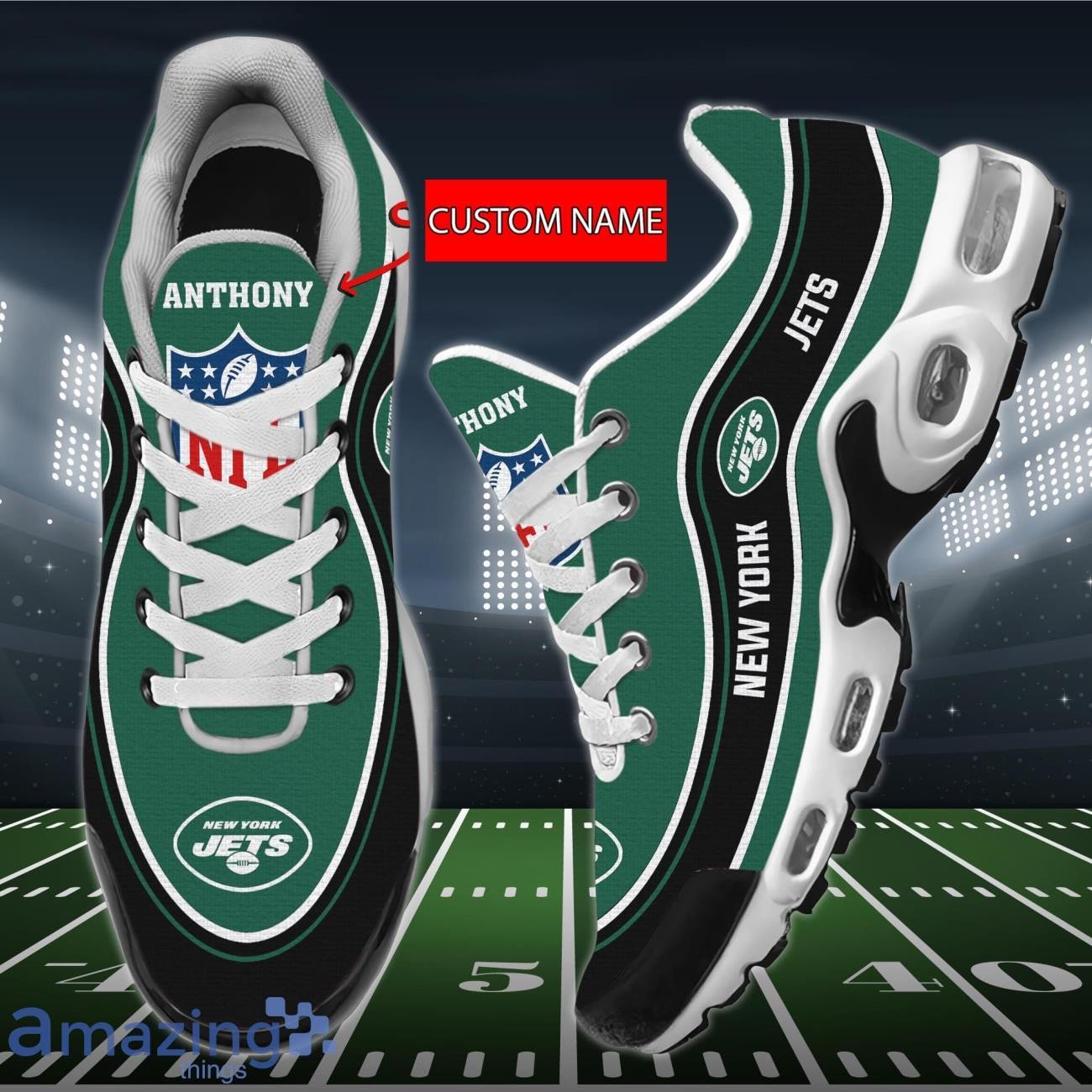 Personalized New York Jets Team Logo Team Name On Black TN Air Max Shoes Air Cushion Sneakers