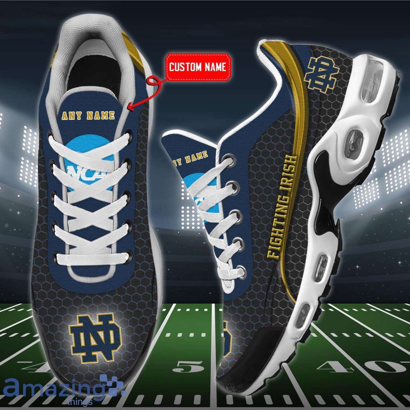 personalized notre dame fighting irish team logo hexagon pattern team color tn air max shoes air cushion sneakers 5378 srpd4