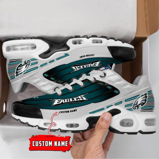 Personalized Philadelphia Eagles Black And Team Color Stripes White TN Air Max Shoes Air Cushion Sneakers