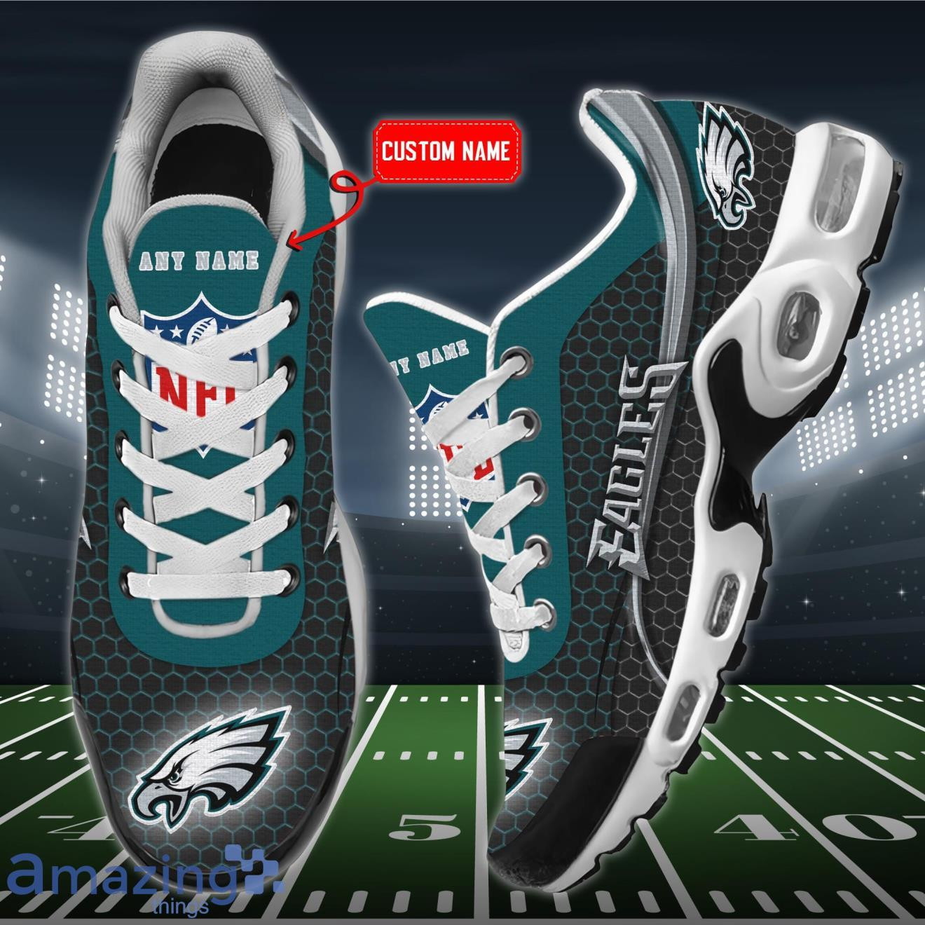 Personalized Philadelphia Eagles Team Logo Hexagon Pattern Team Color TN Shoes Air Cushion Sneakers