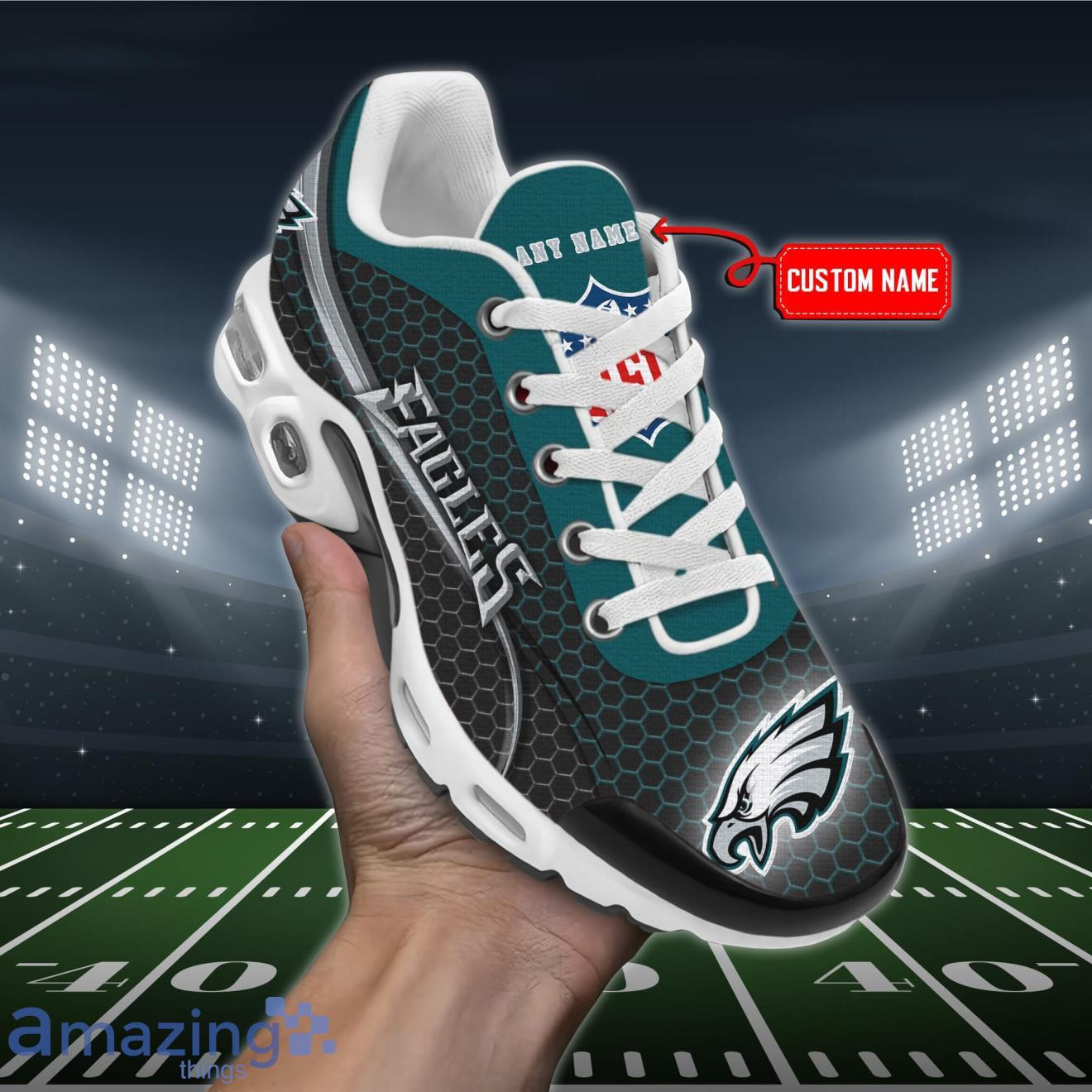 Personalized Philadelphia EaglesTeam Logo Hexagon Pattern Team Color TN Air Max Shoes Air Cushion Sneakers