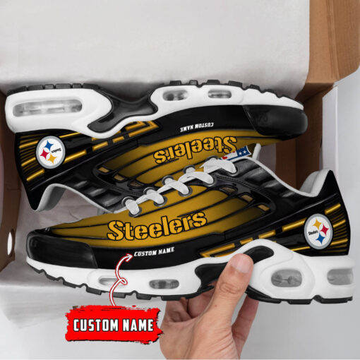 Personalized Pittsburgh Steelers Black And Team Color Stripes Black TN Air Max Shoes Air Cushion Sneakers